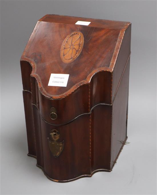 A George III inlaid mahogany knife box, converted